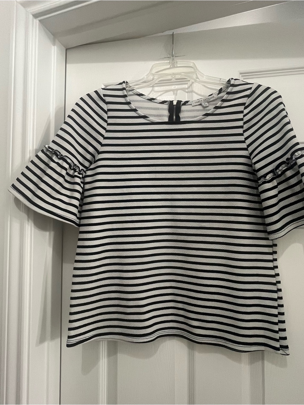 Green Envelope Blue & White Striped Ruffle Sleeve Tunic